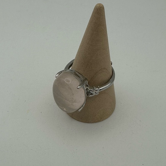 Set of Rose Quartz Teardrop Pendant Necklace and Rose Quartz Ring - Picture 3 of 16